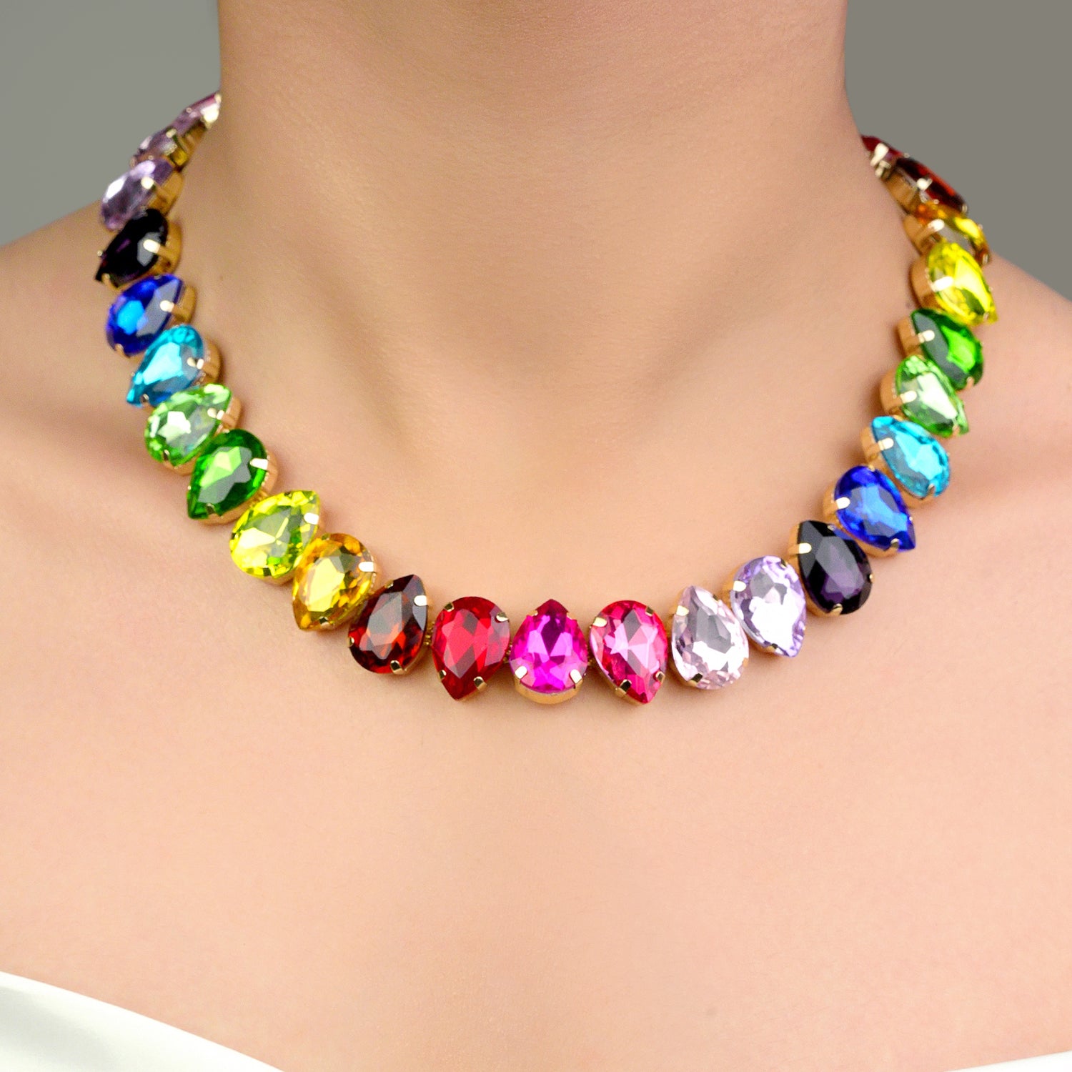 Multi Crystal Rainbow Necklace – Dusk Dawn - Main Image